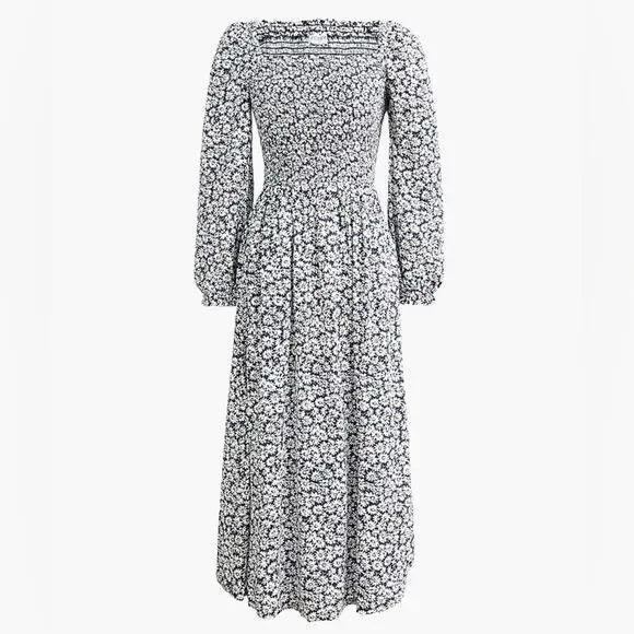 J Crew J. Crew Floral Smocked Midi Dress in Antique Navy Print Boho - Picture 5 of 15